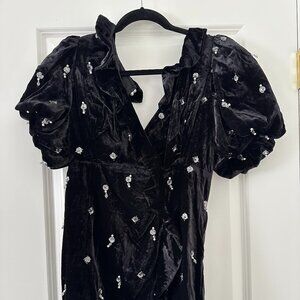 Maeve Short-Sleeve Embellished Velvet Mini Dress